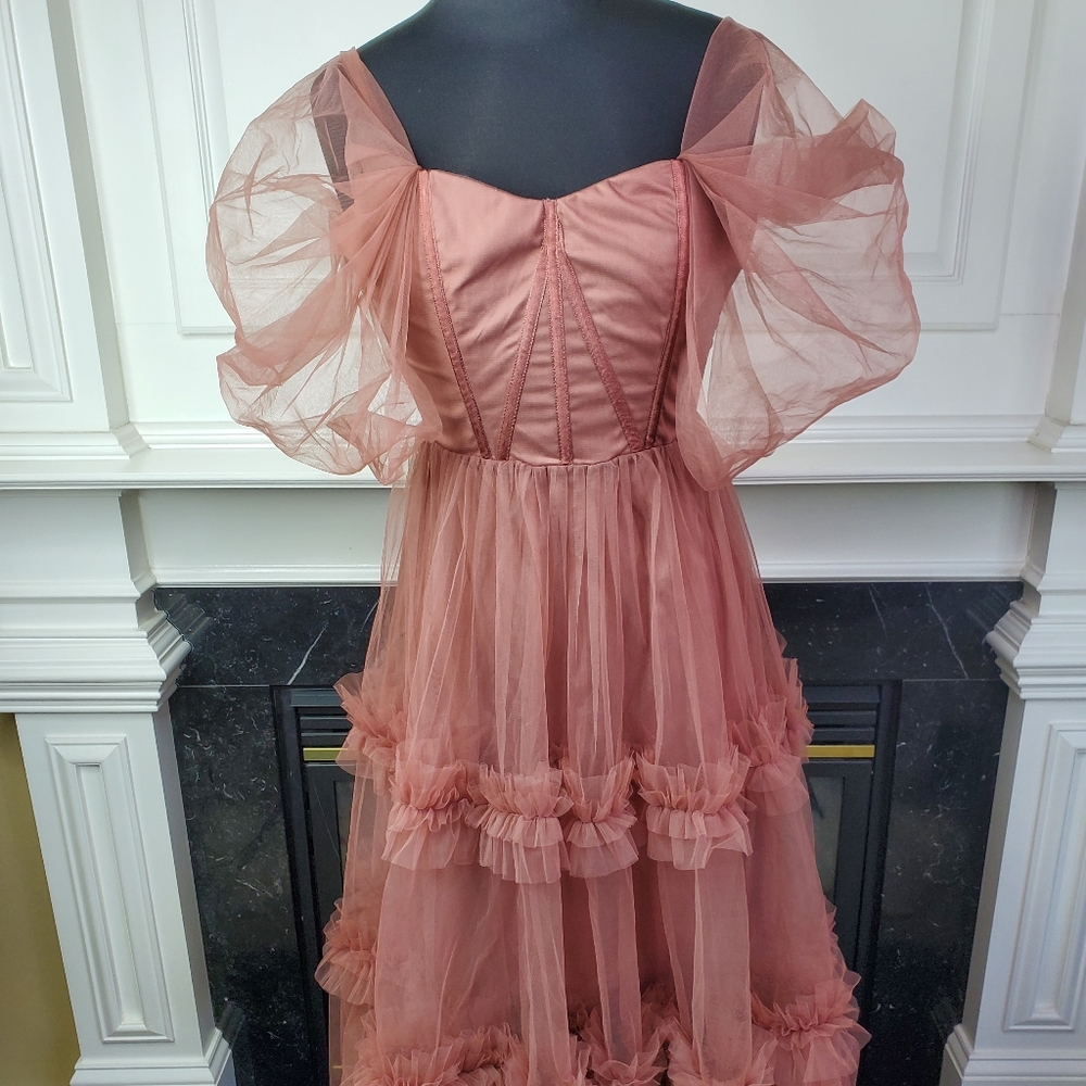 KAREN MILLEN CORSET DETAIL TULLE TIERED WOVEN DRESS